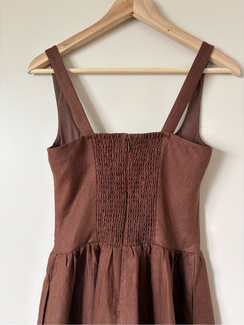 NEW Reformation Janu Square Neck Midi Linen Dress Chocolate Cake Brown US 2 UK 6 - Picture 9 of 13